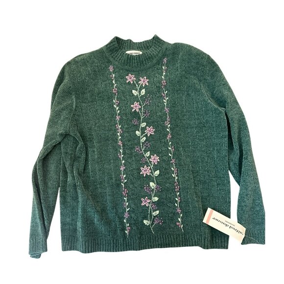 Alfred Dunner Womens 1X Jade Sweater With Embroidered Floral Design & Mock Neck - Picture 1 of 6
